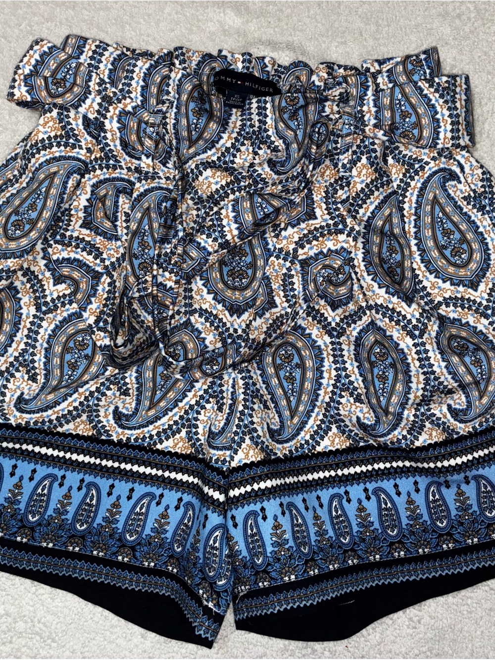 Tommy Hilfiger Blue Paisley Paperbag Waist Shorts with Tie